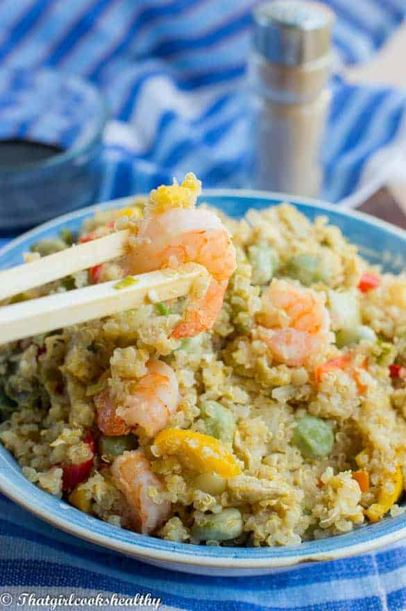 Stir fried quinoa with vegetables and shrimp5