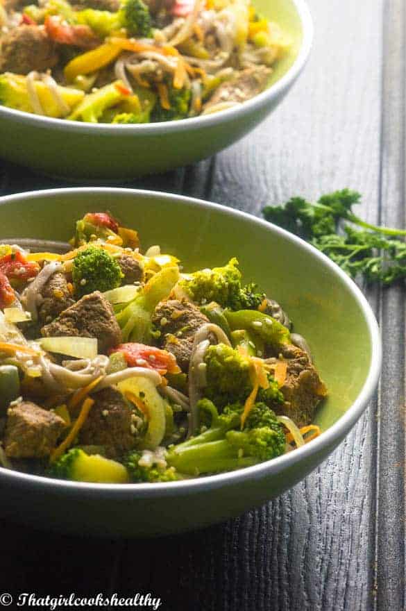 Beef vegetable noodle stir fry