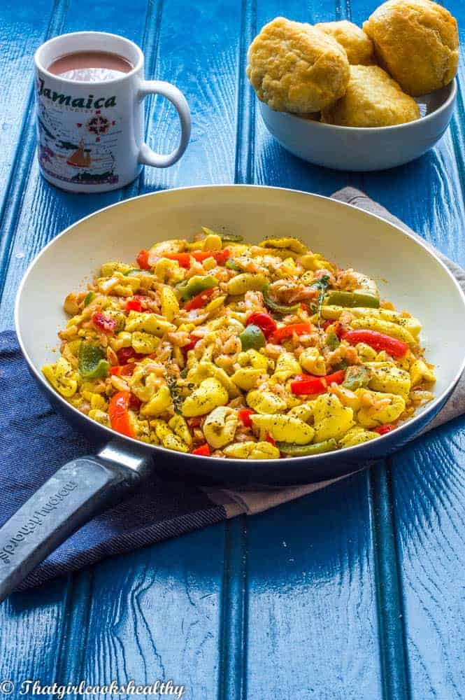 roast breadfruit with ackee and saltfish