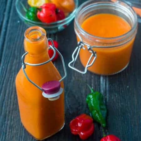 scotch bonnet pepper sauce scotch bonnet pepper sauce overhead shot