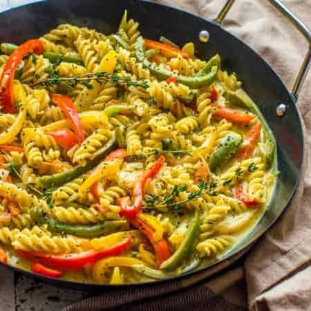 Vegan rasta pasta dish vegan rasta pasta dish side shot