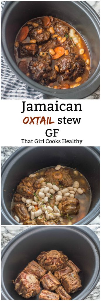 Jamaican oxtail stew in slow cooker with butter beans