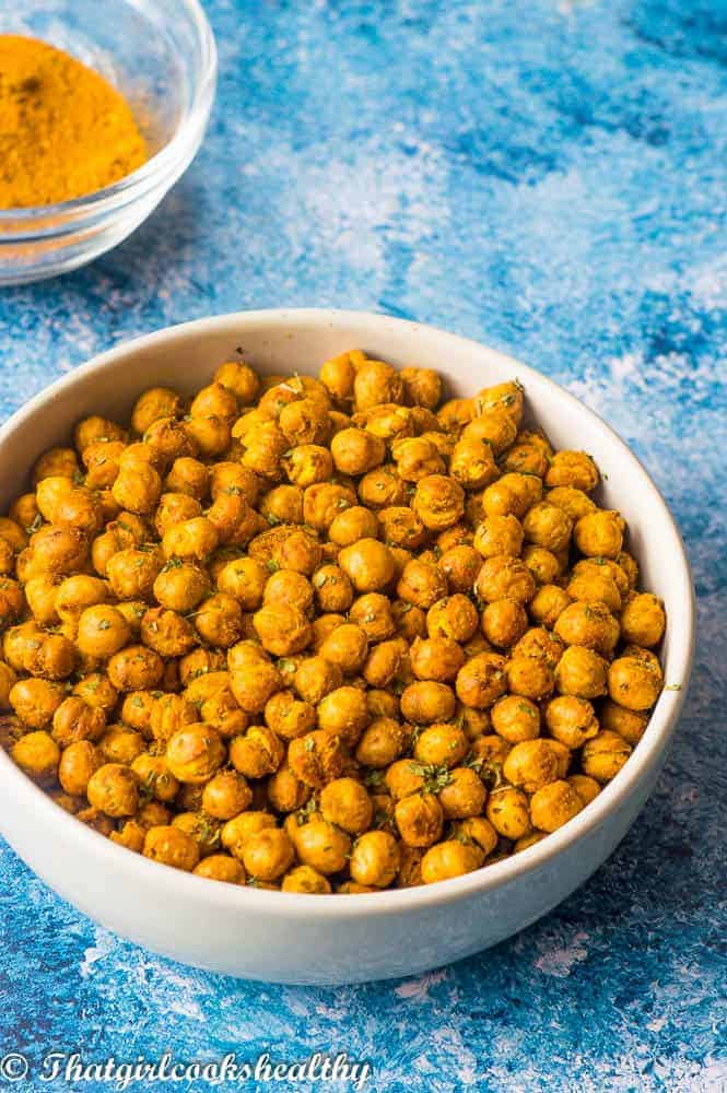 Curried air fryer chickpeas {GF,Vegan, video+oven version} - That Girl Cooks Healthy