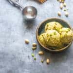 Vegan pistachio ice cream Side shot of Vegan pistachio ice cream