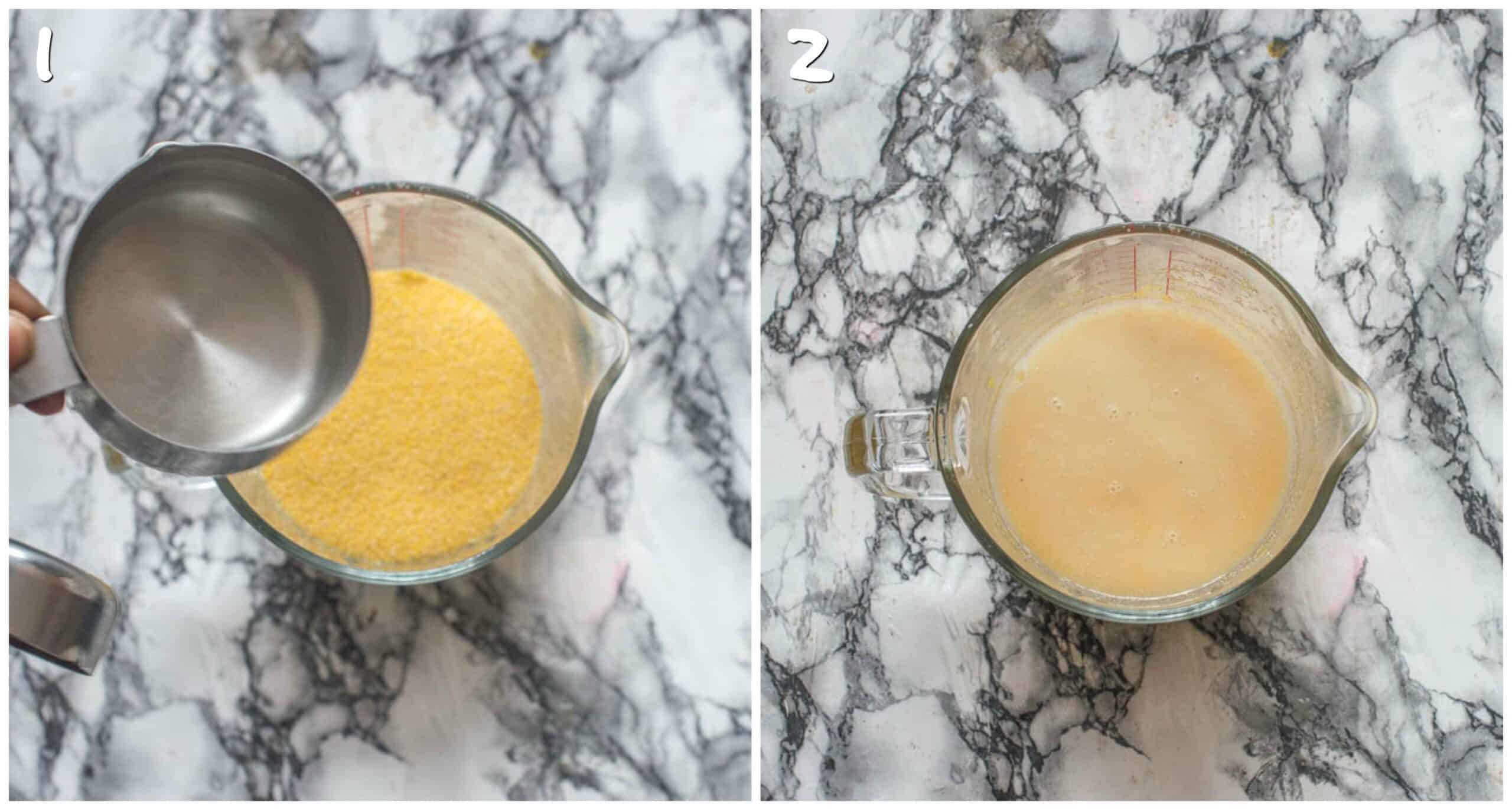 Steps 1-2 mixing the cornmeal with water