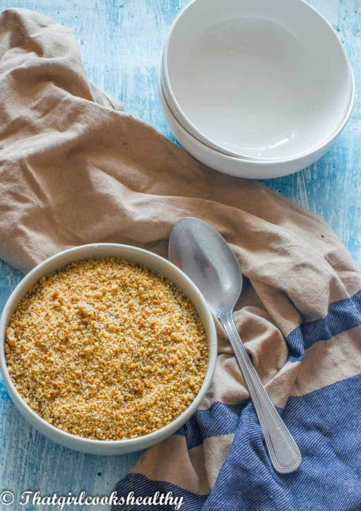 Dessert in a while bowl with topping