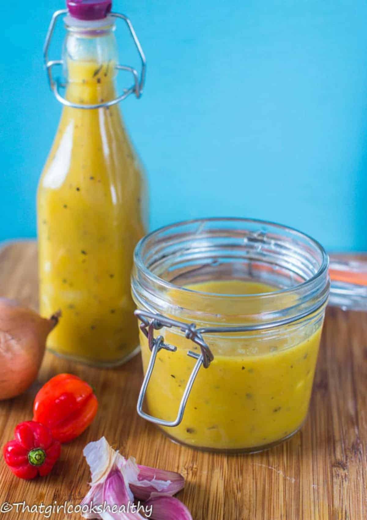 hot sauce with blue background