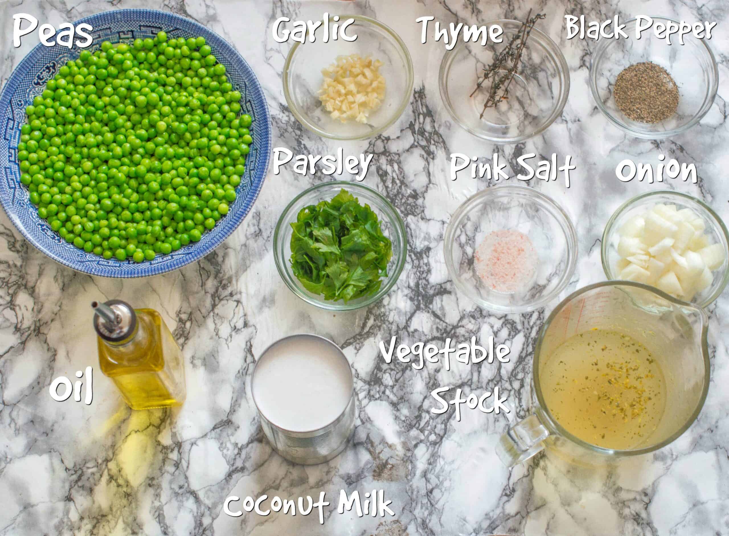 ingredients for vegan pea soup