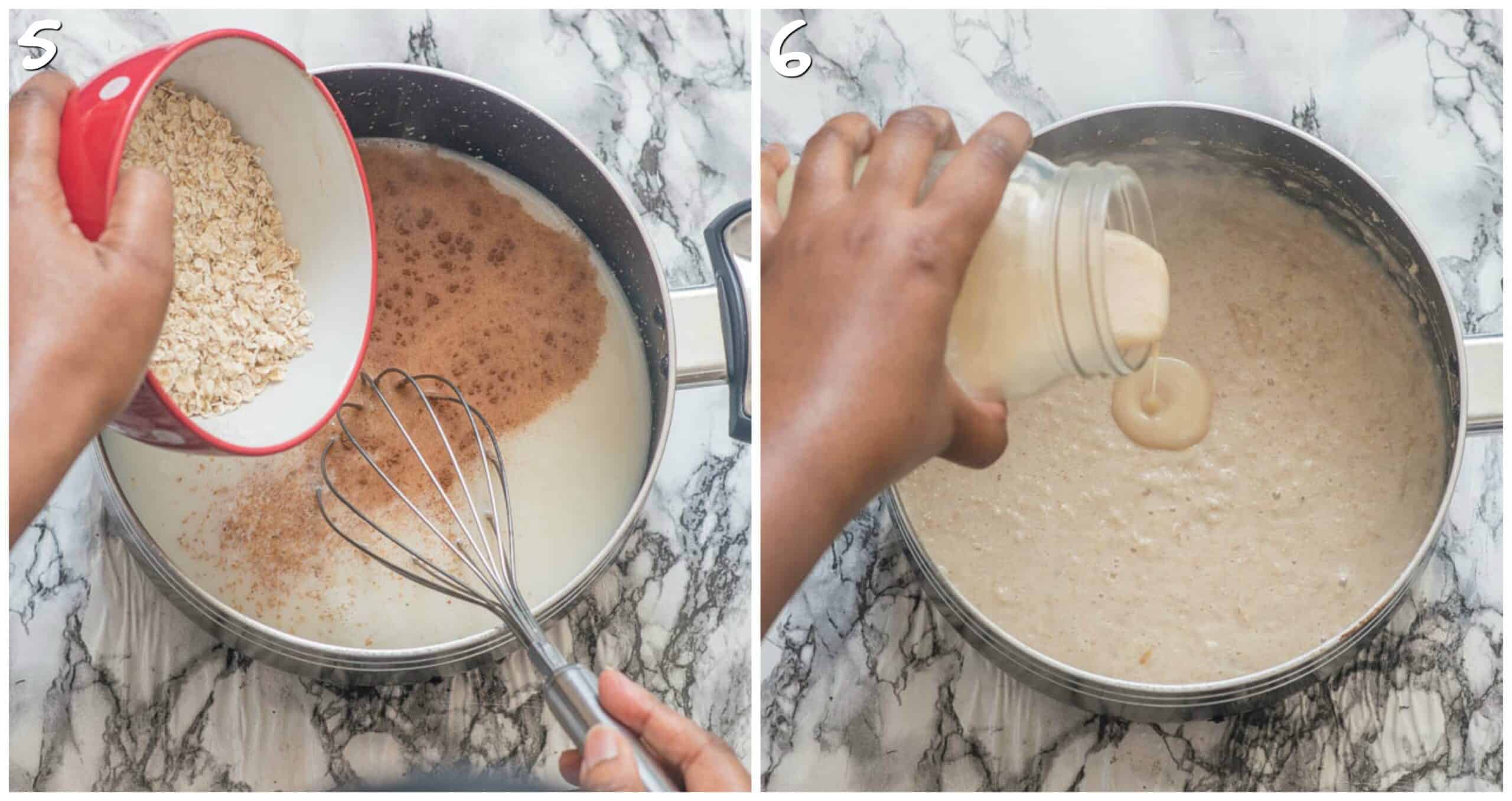 steps 5-6 adding oats and coconut condensed milk