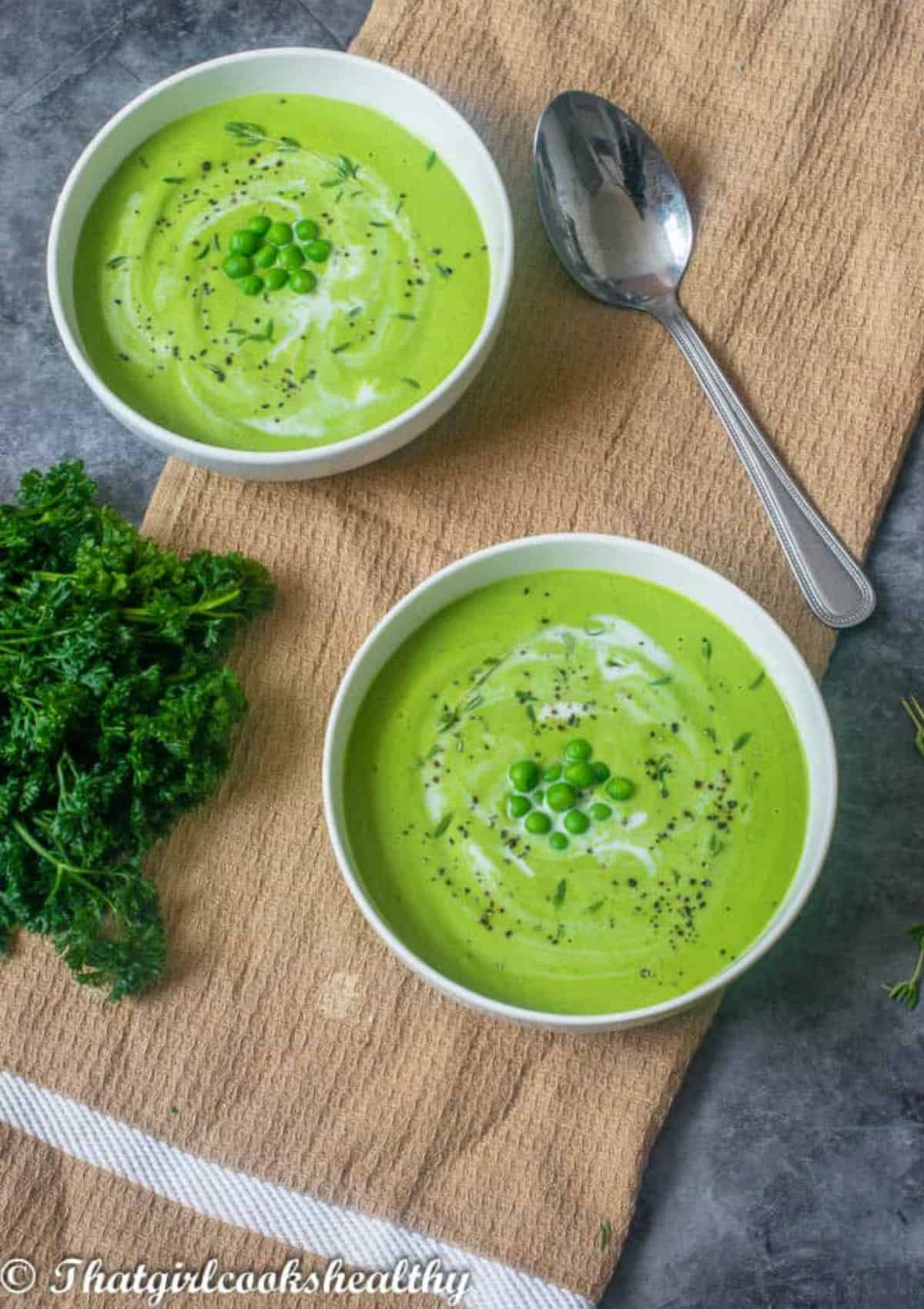 two bowls of pea soup