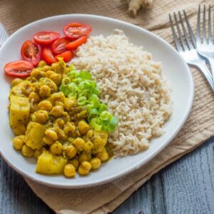 chana, rice and vegetables