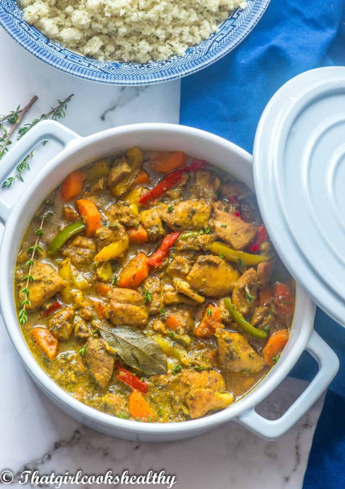 casserole dish with cauliflower rice