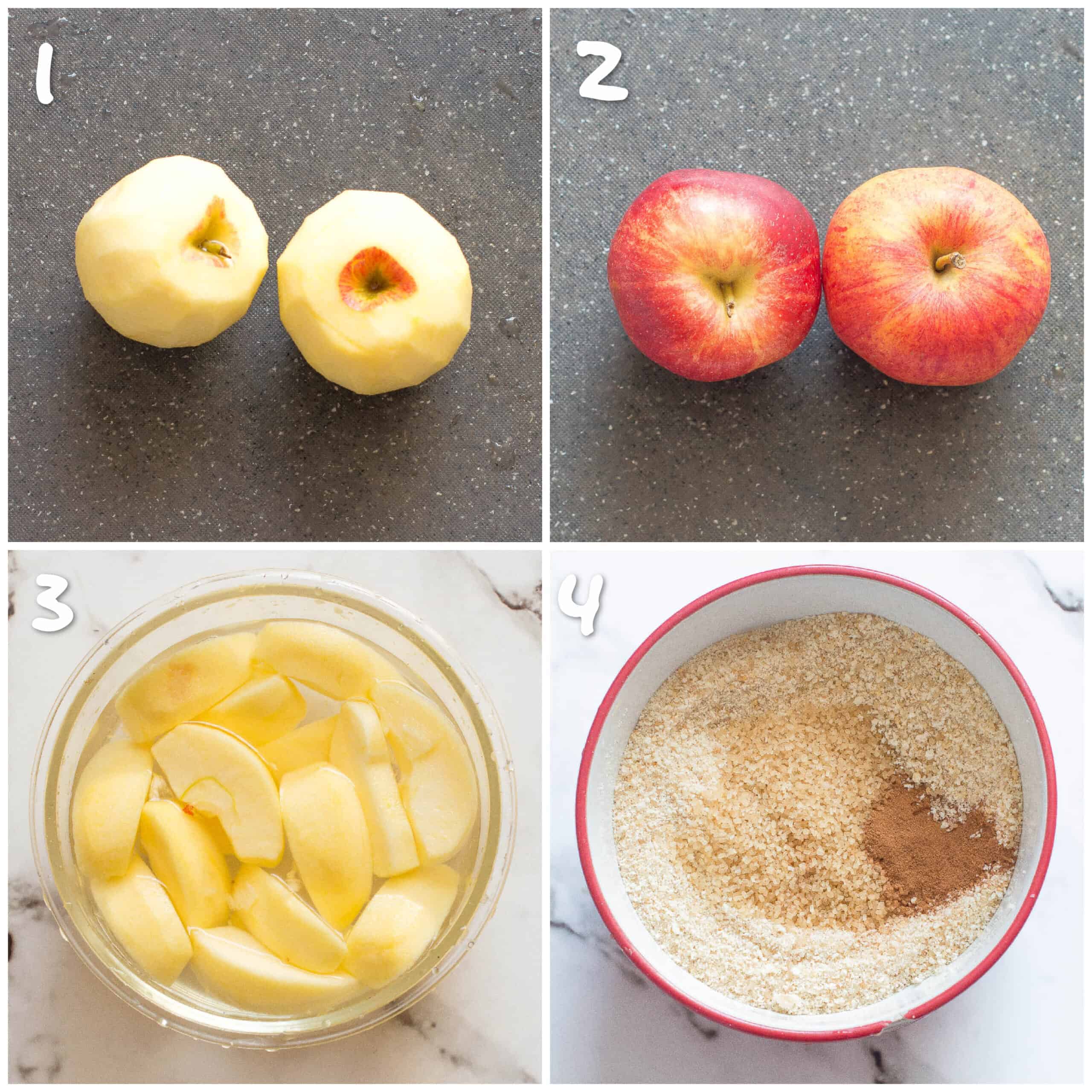 peeling the apples and preparing the coating