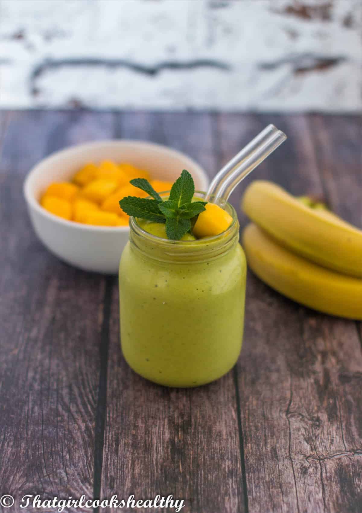 smoothie in jar with garnish