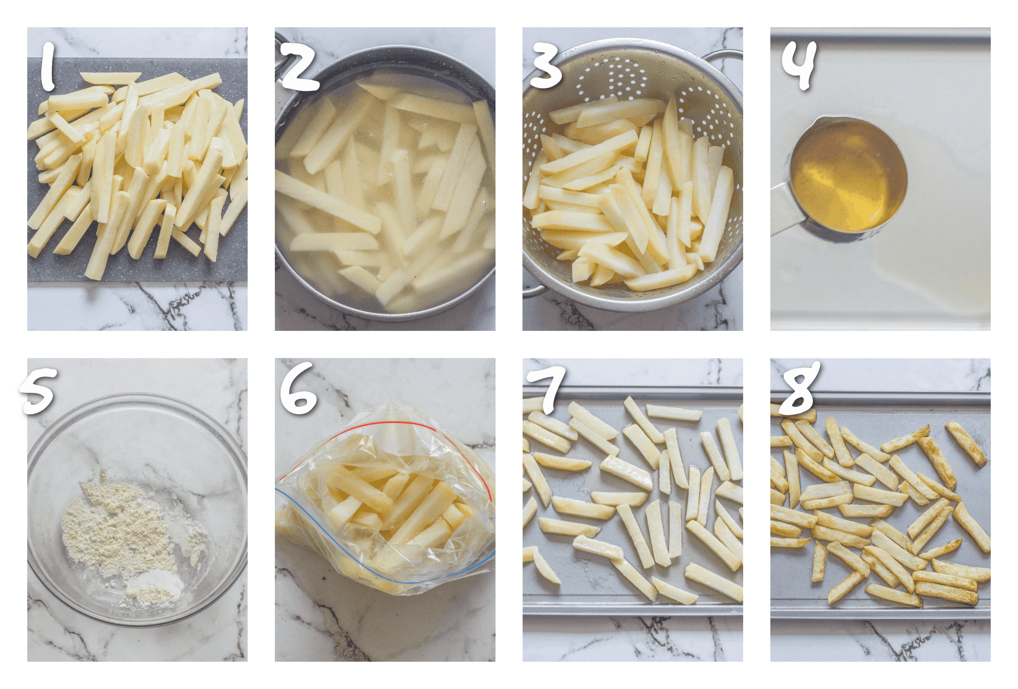 steps1-8 blanching and oven roasting the chips