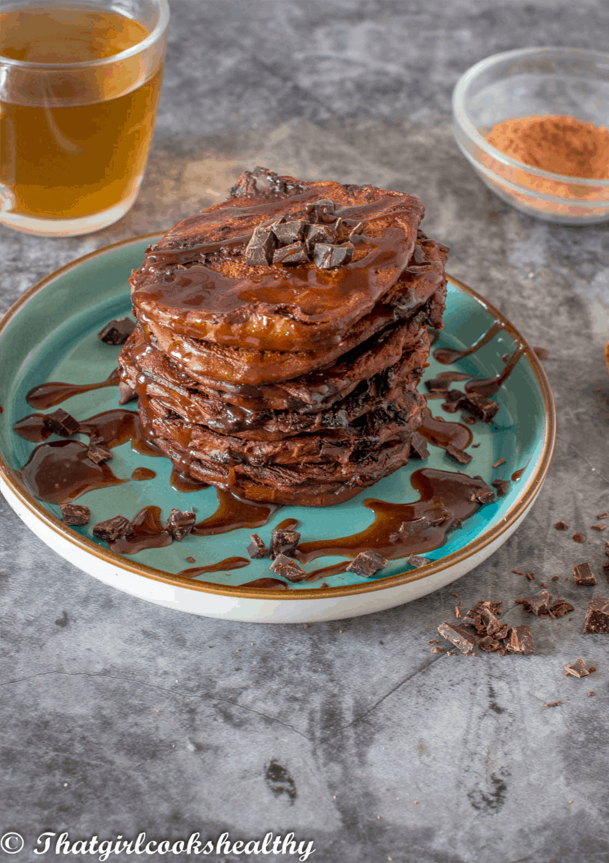 Overhead shot of the stack of pancakes