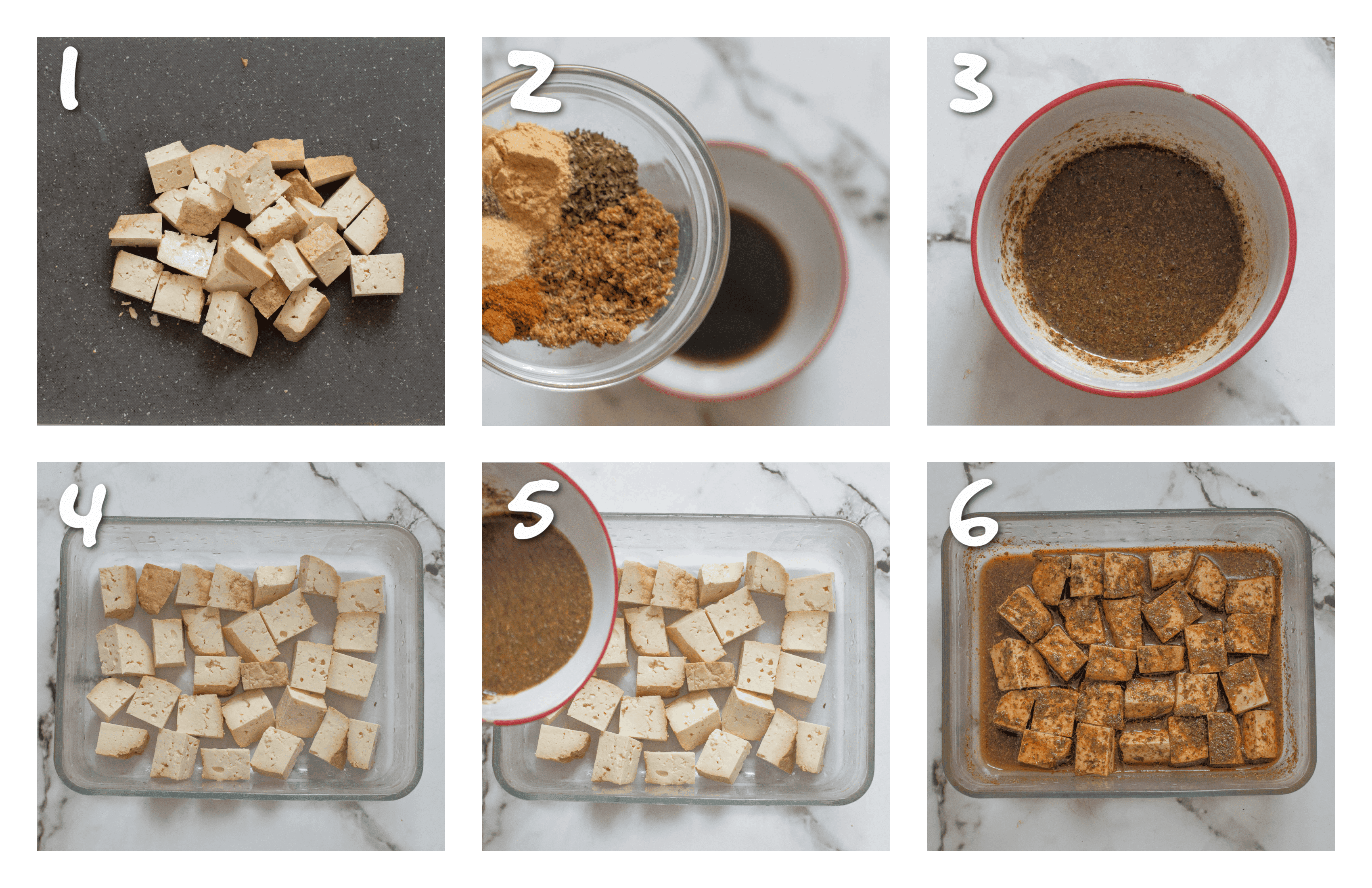 steps1-6 marinating and cooking the tofu
