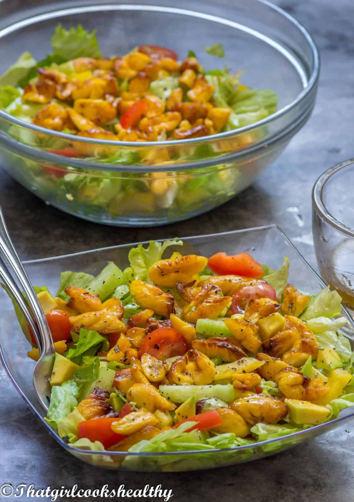 salad in a clear bowl