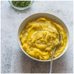 mashed plantain with fork