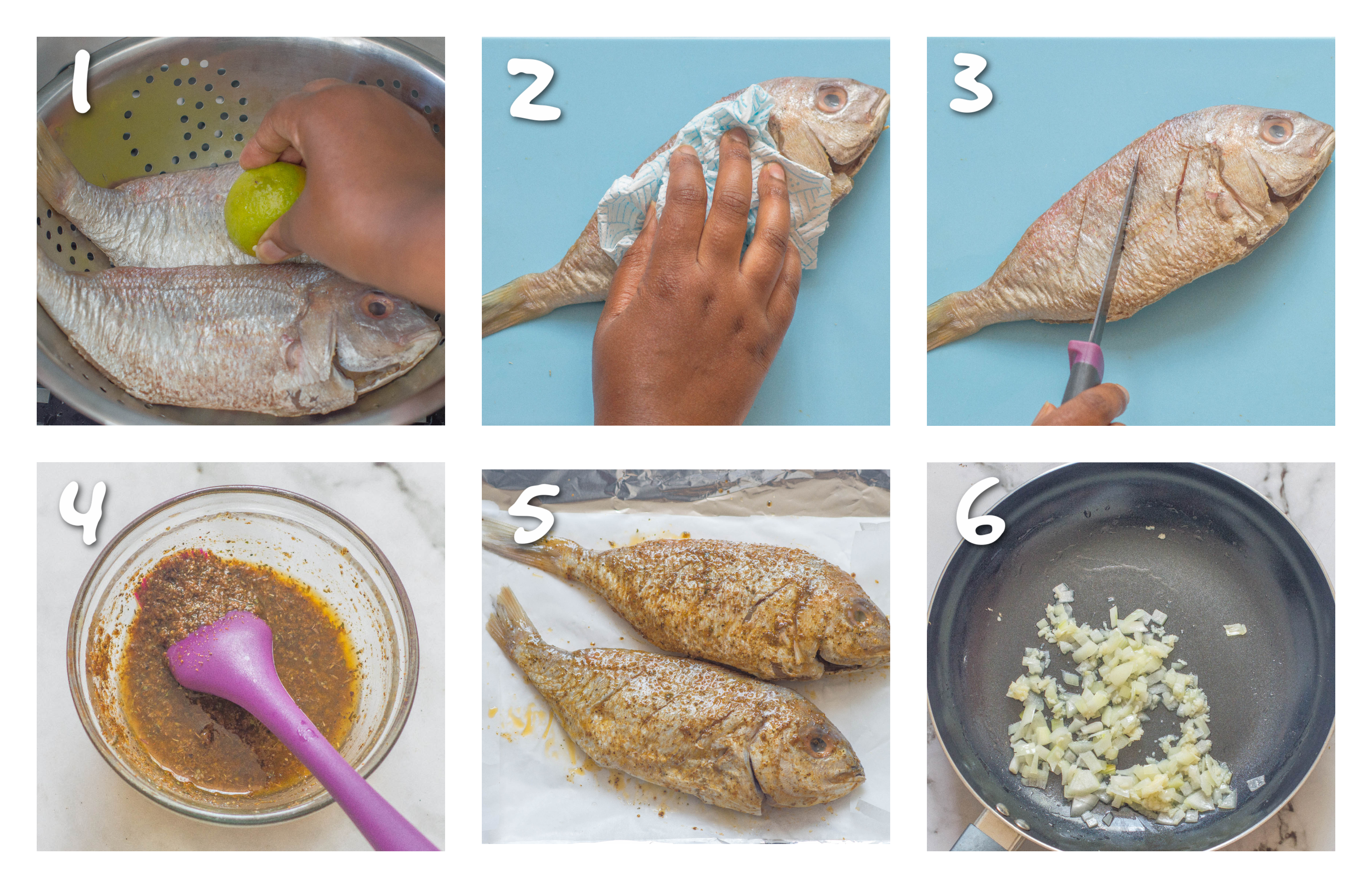 steps1-6 cleaning the fish and seasoning it