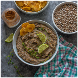 refried peas with plantain chips