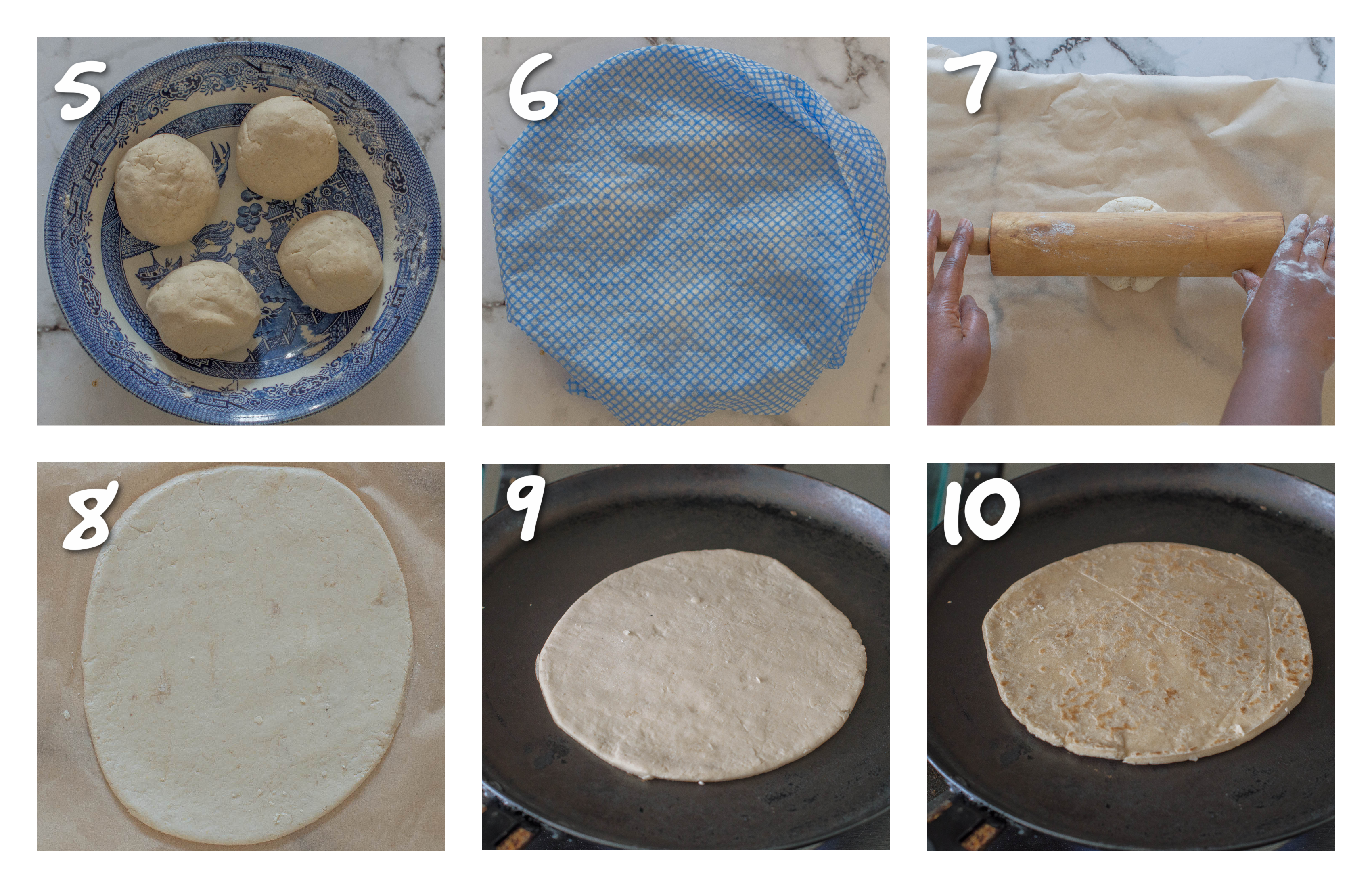 steps 5-10 rolling the dough and then cooking it