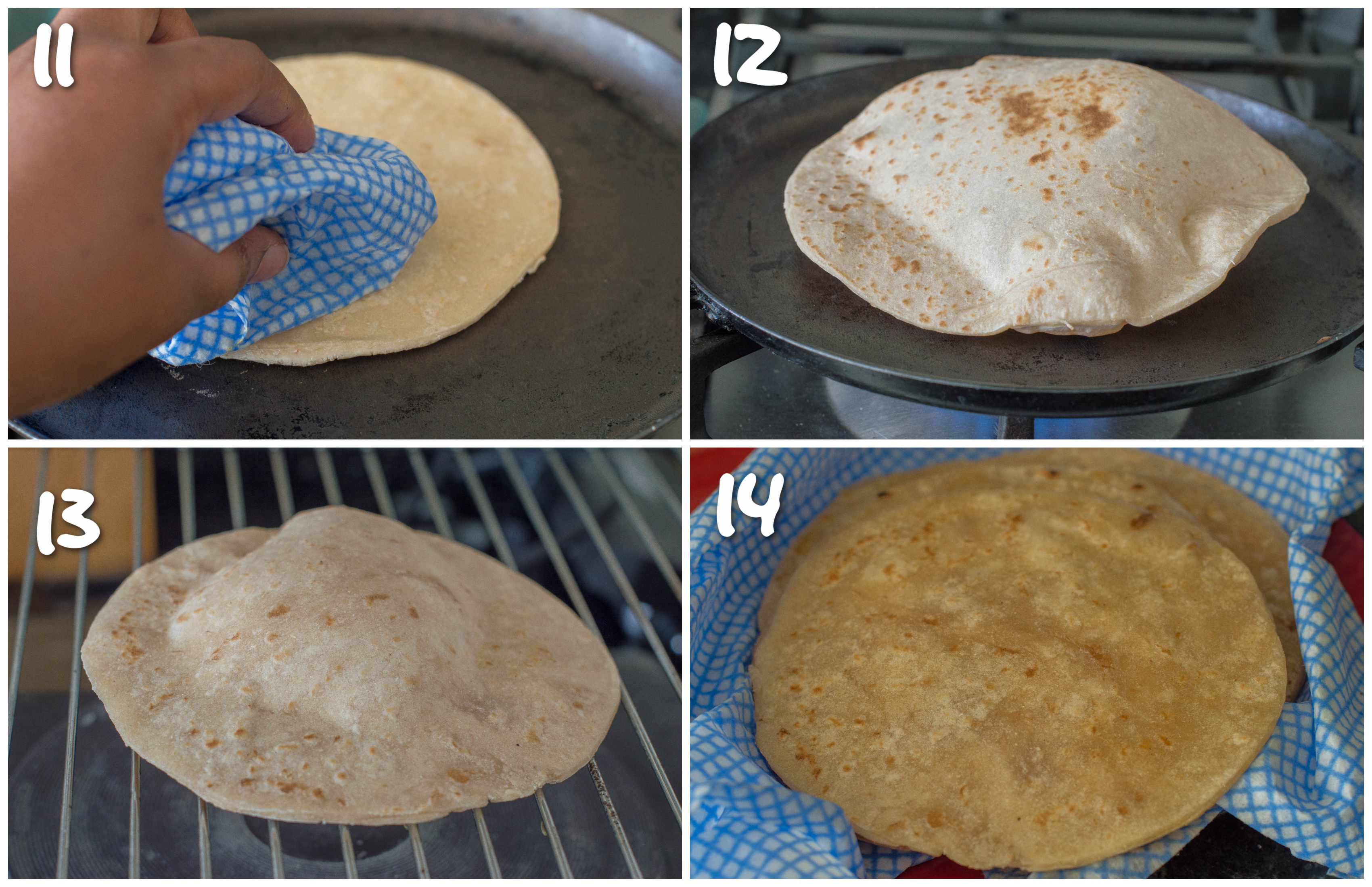 steps11-14 puffing up the roti