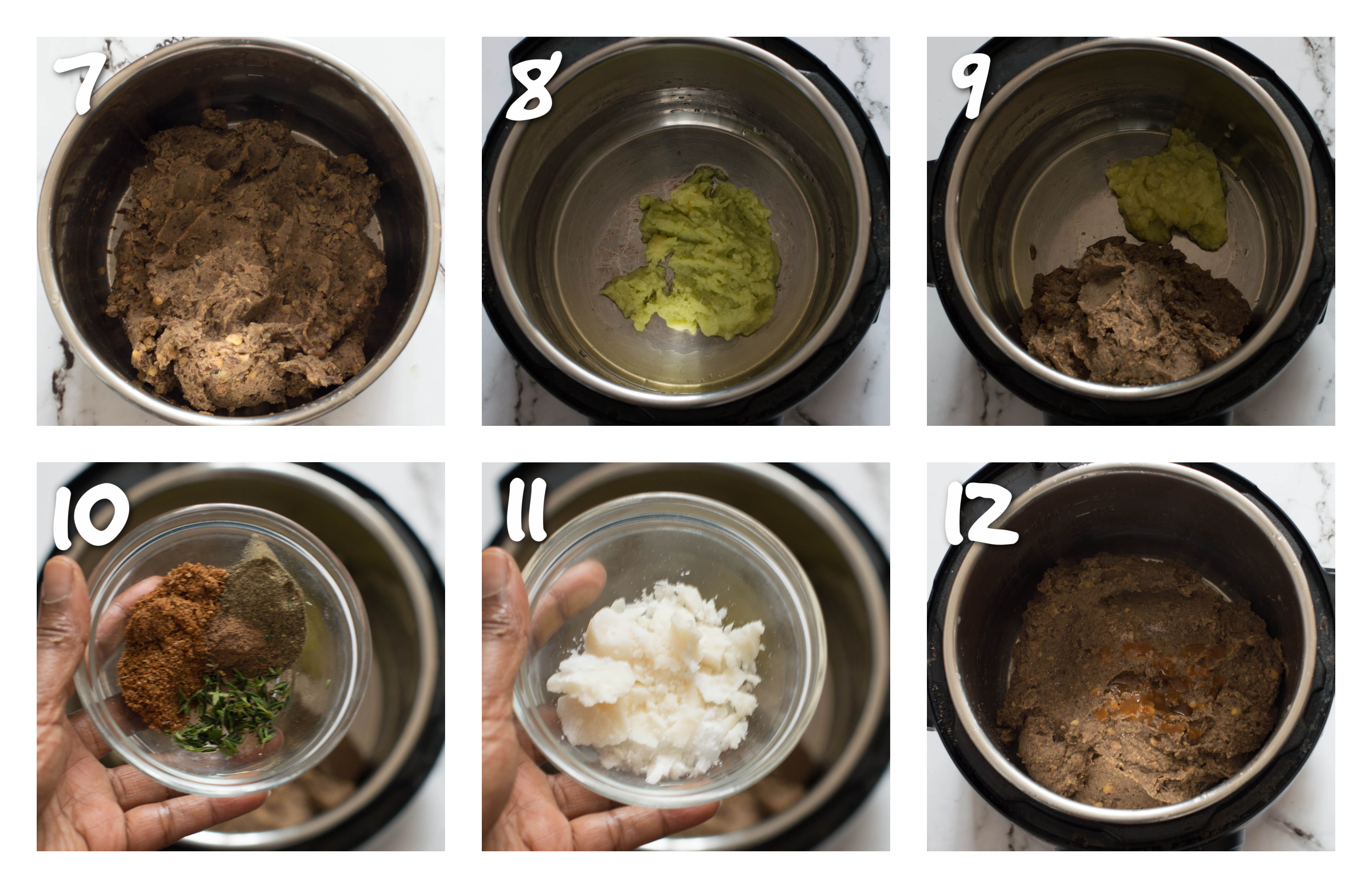 steps7-12 mashing and refrying the gungo peas