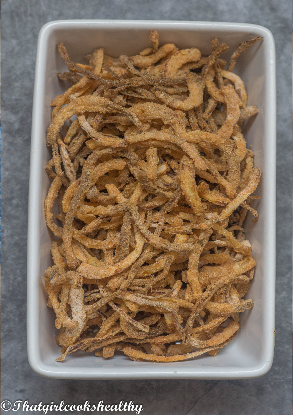 Overhead shot of the fried onions