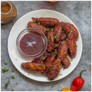 Wings and dip on a plate