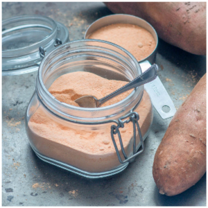 orange flour in a glass jar