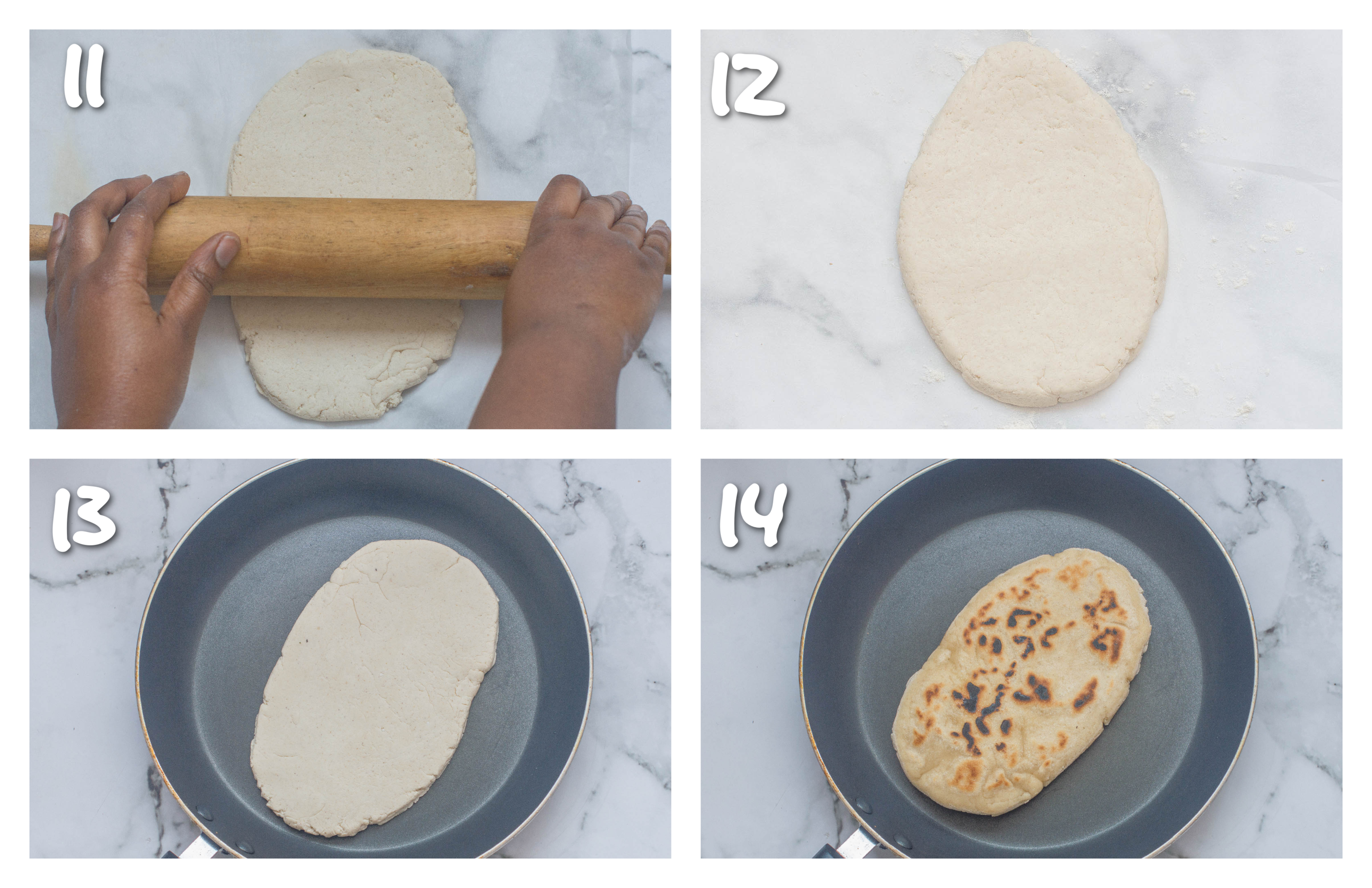 shaping the dough and cooking the naan