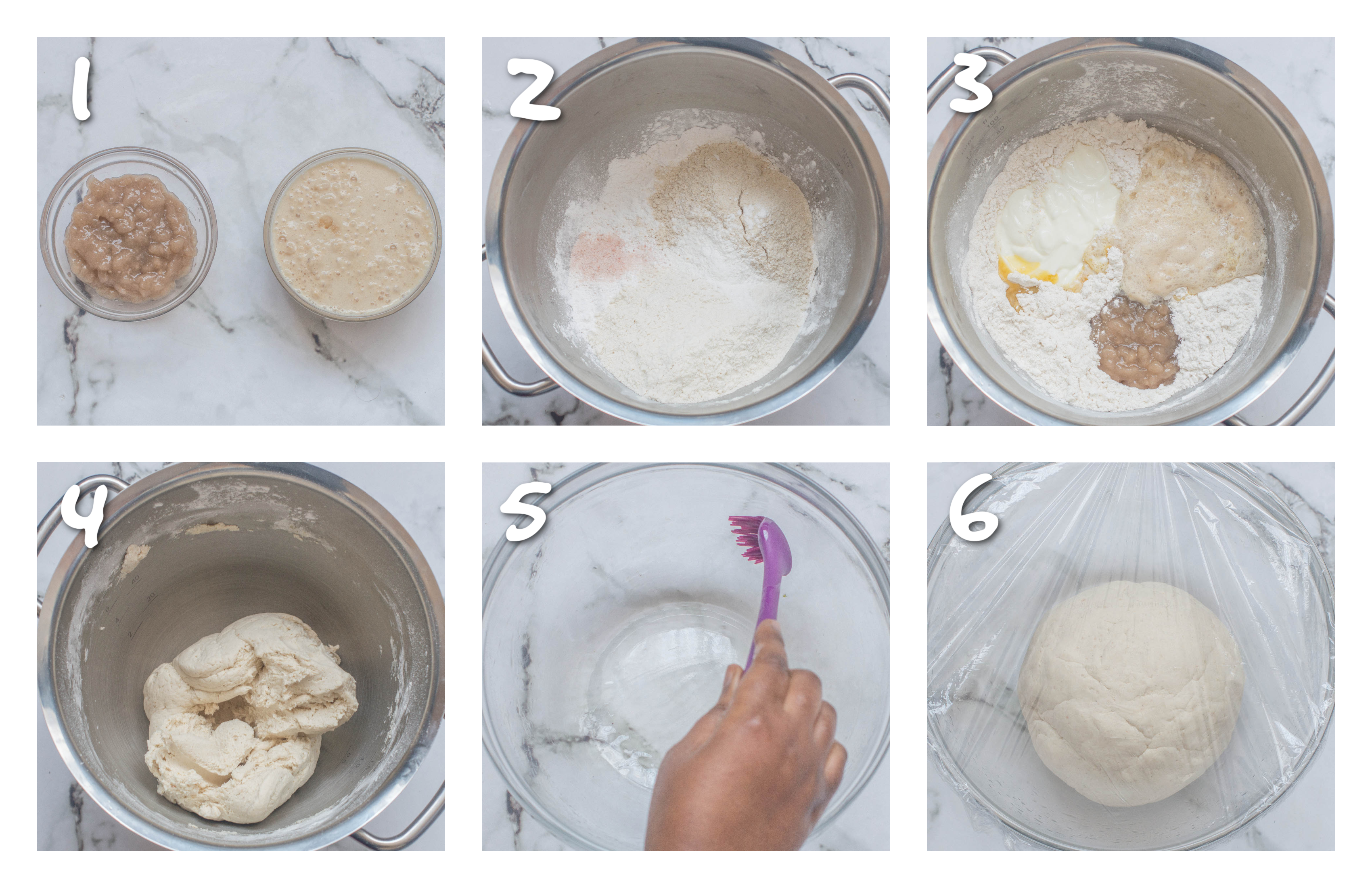 steps 1-6 making the dough for the naan bread