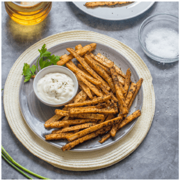 yuca fries with dip and drink