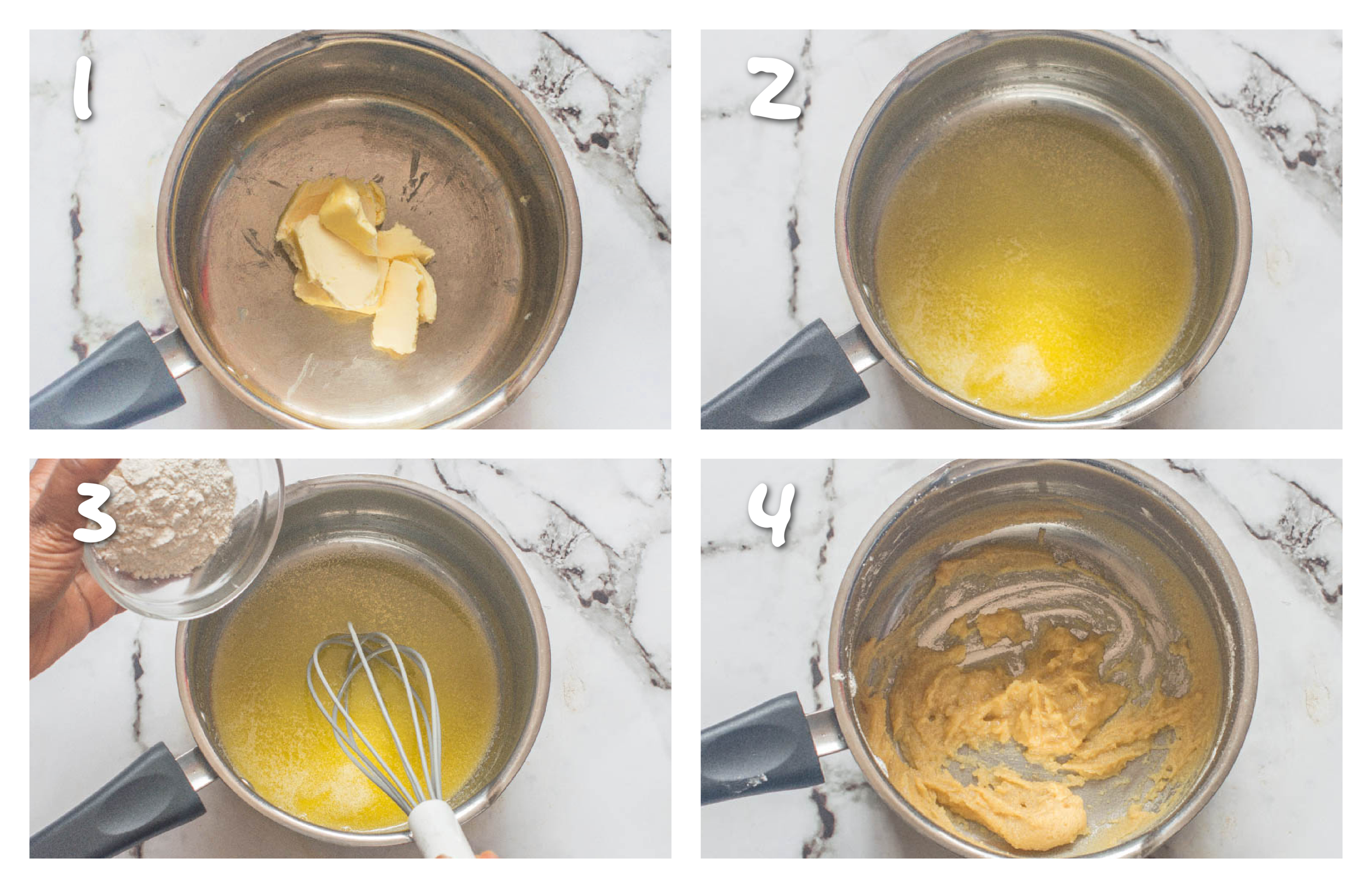 Steps 1-4 making the roux