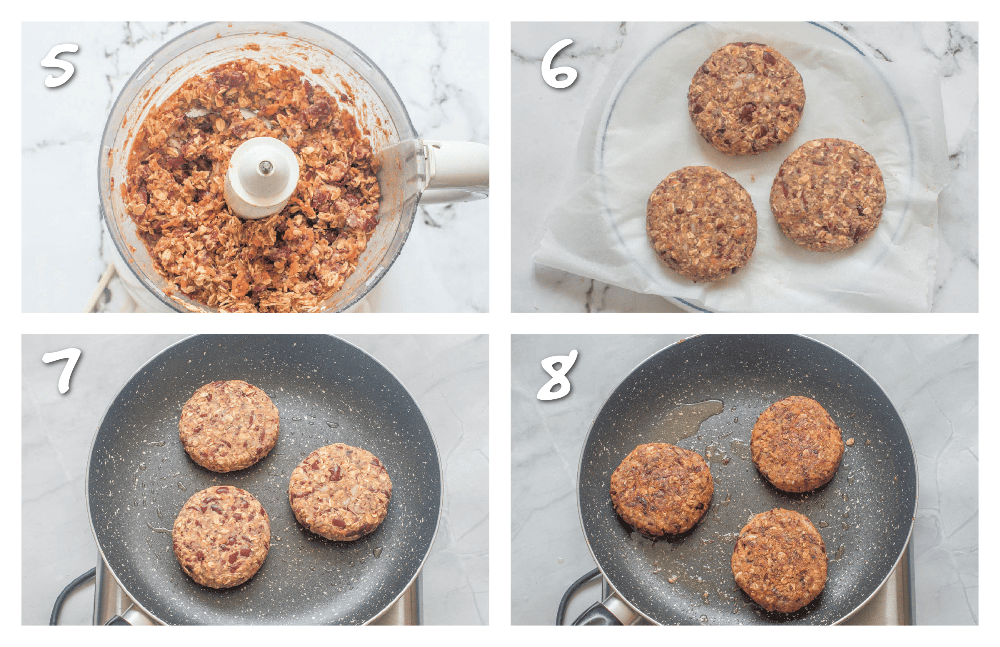 Steps 5-8 forming the burgers and cooking them