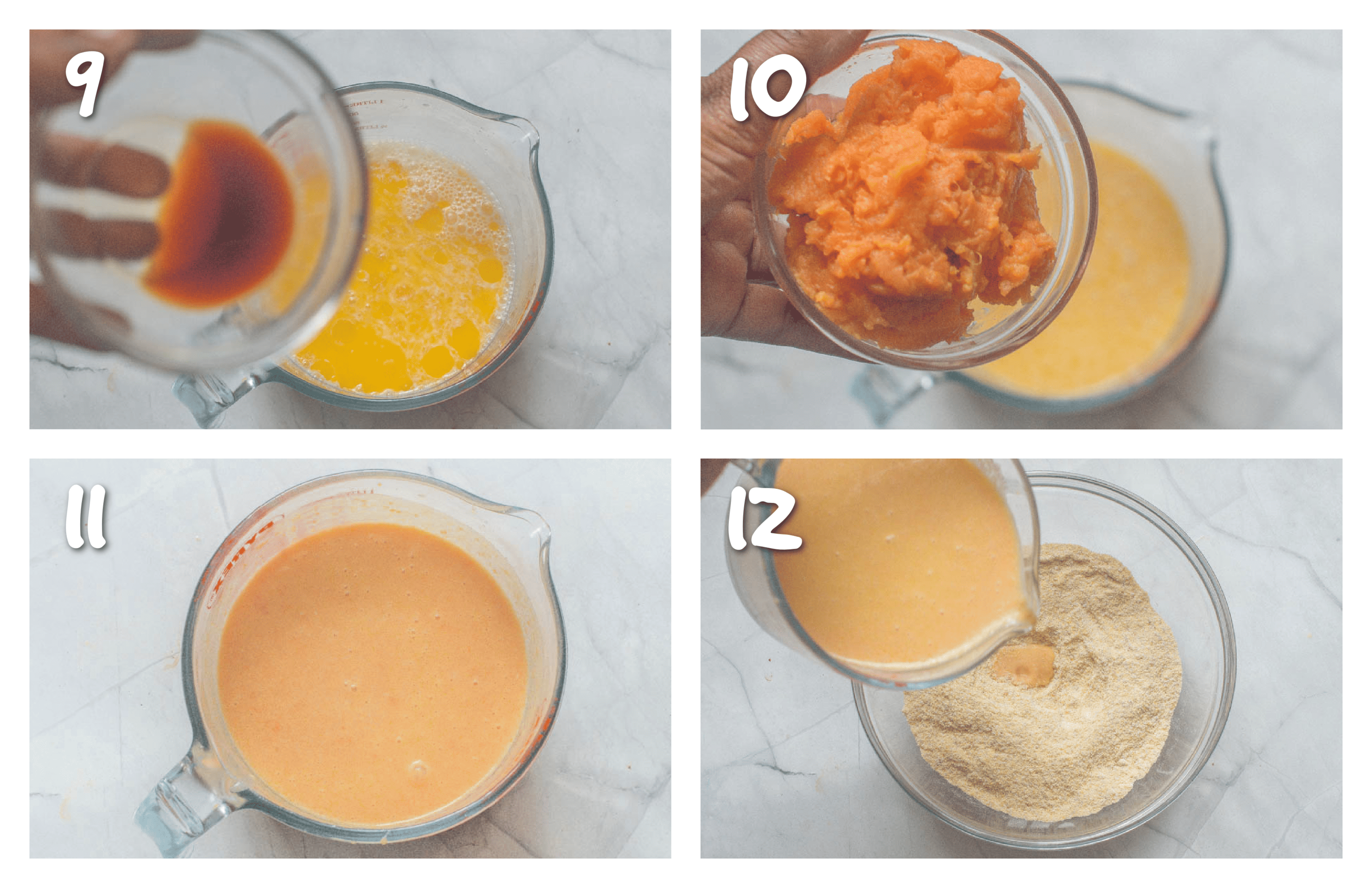 Steps 9-12 adding the sweet potato puree