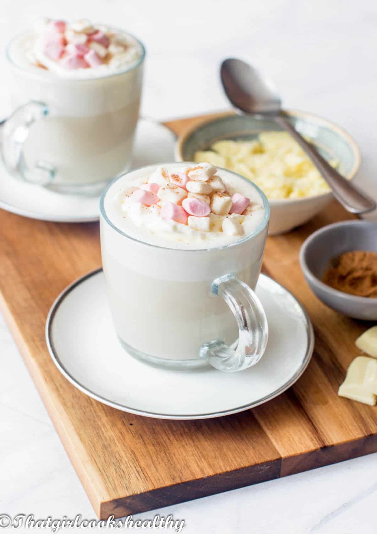 White hot chocolate with marshmallow topping