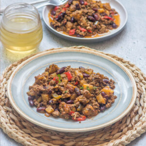 Ground beef with vegetables in a plate