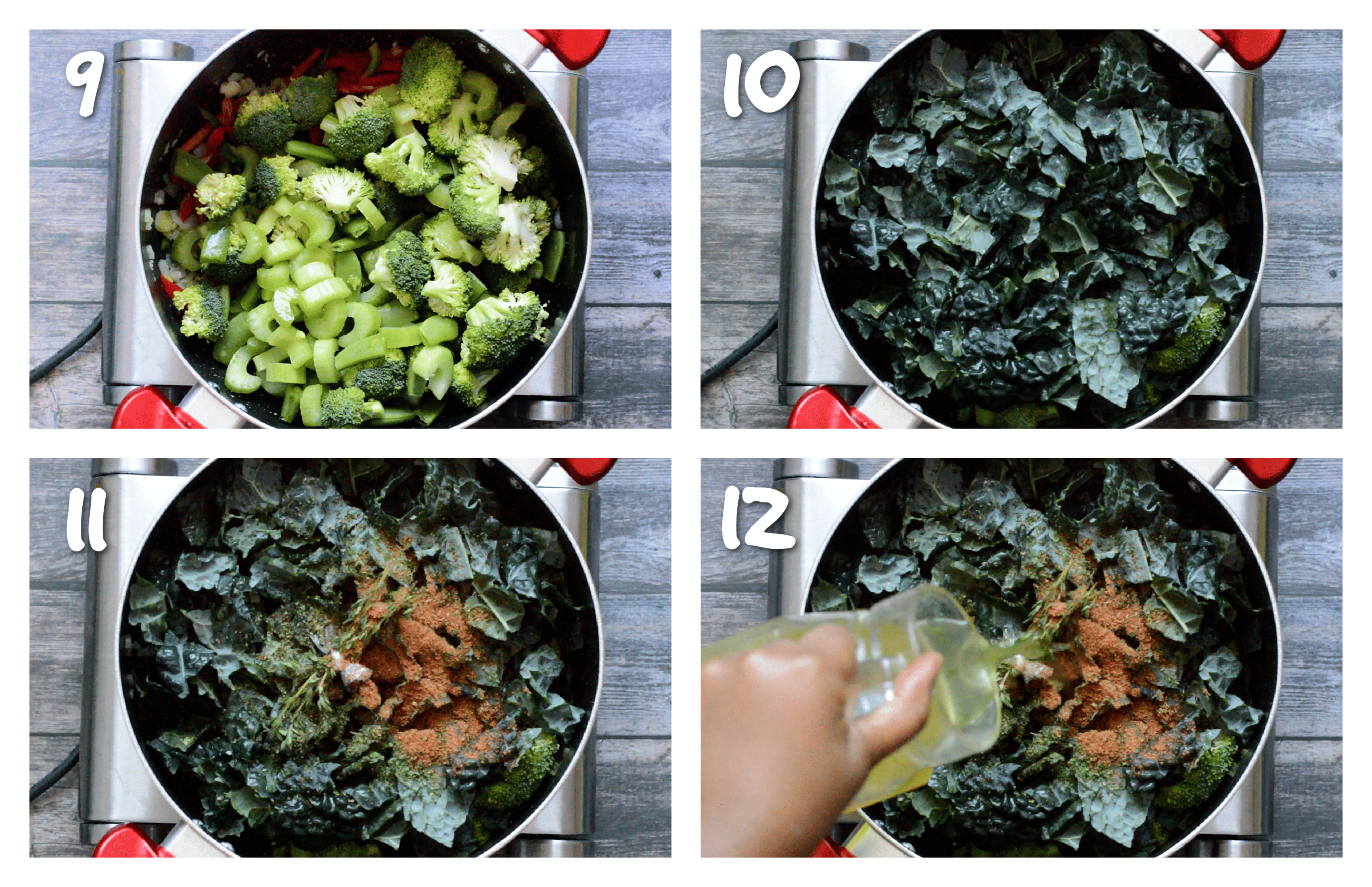Steps 9-12 adding the vegetables