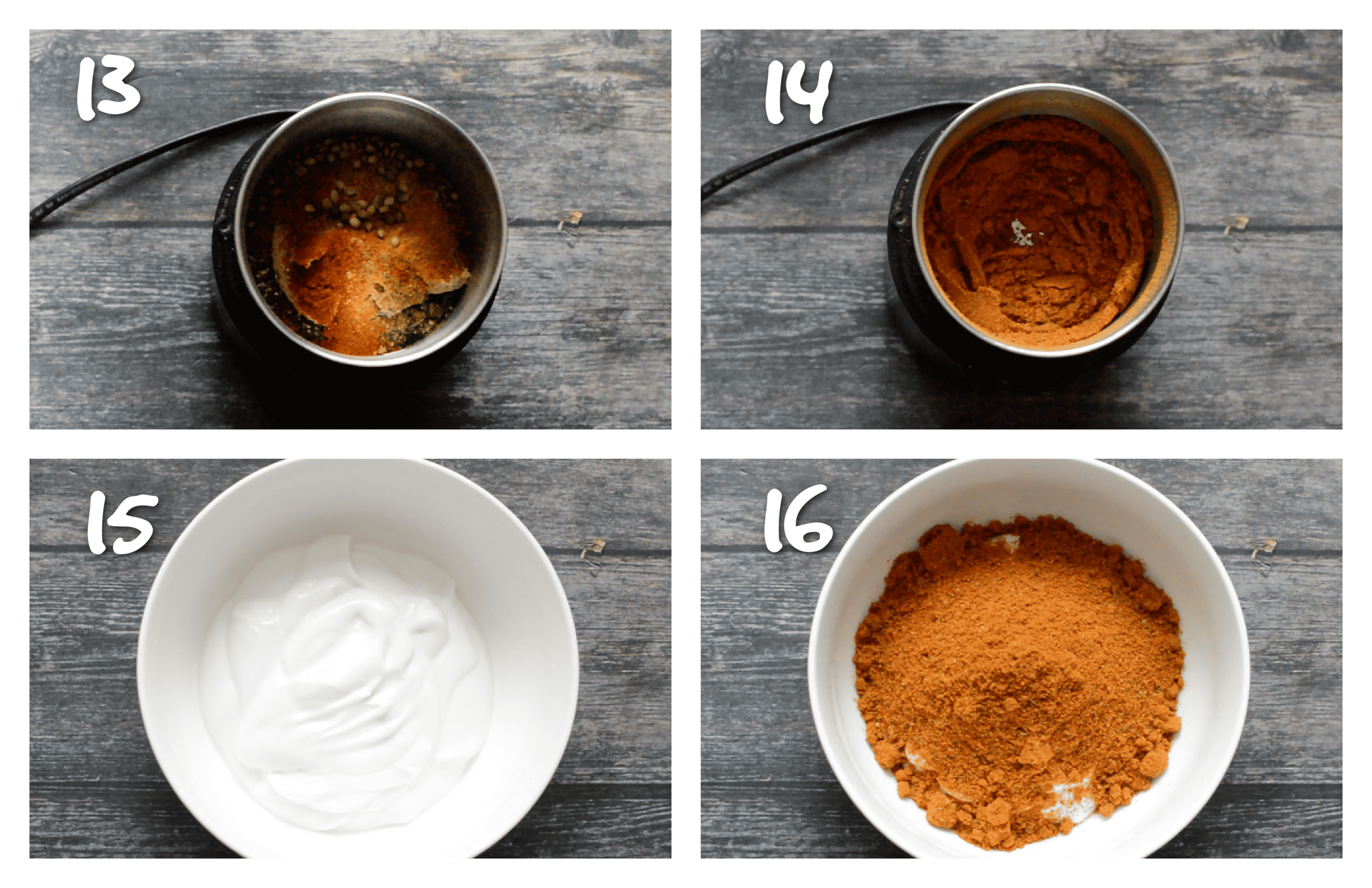 step13-16 blitzing the spices and mixing with the marinade