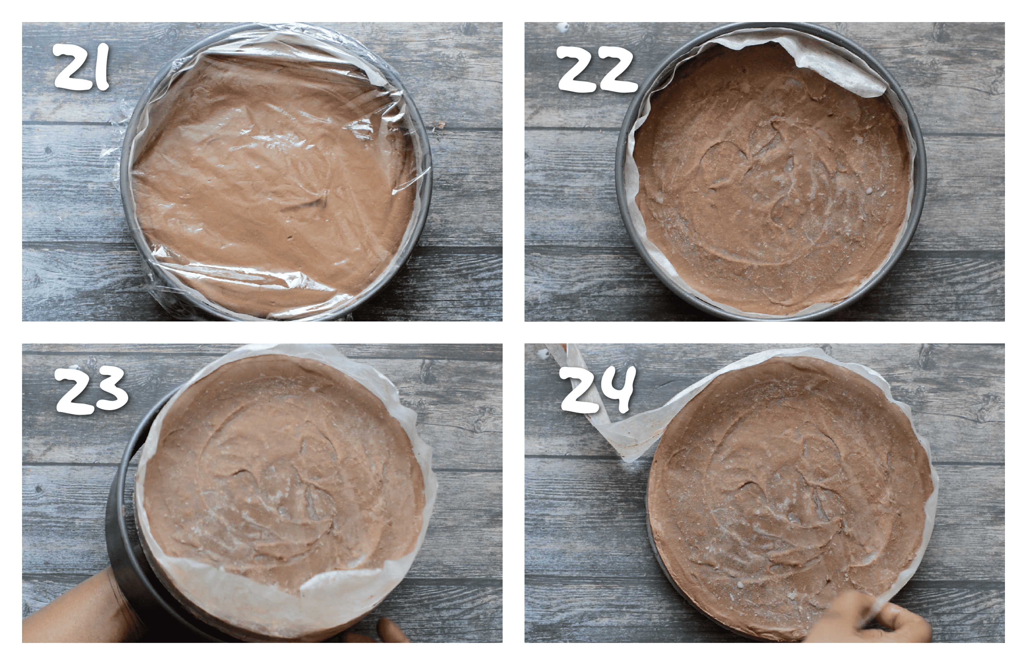 steps 21-24 freezing the cheesecake and removing it from the pan