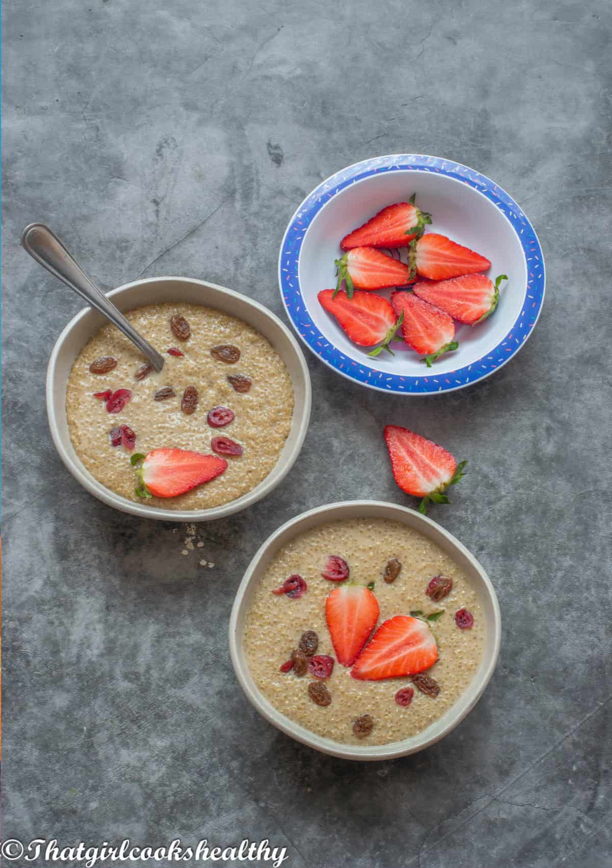 pudding garnish with strawberry and berries