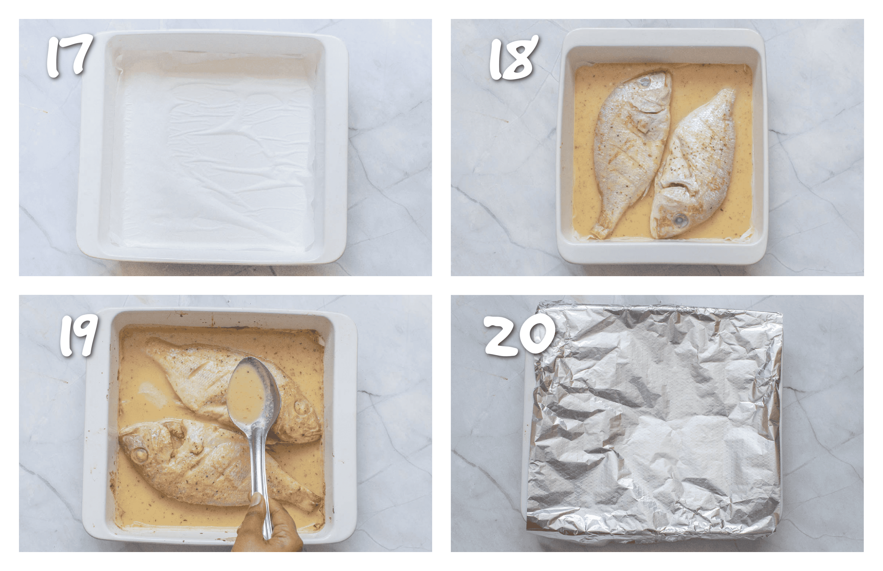 step17-20 basting the fish and baking it