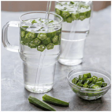 2 glasses of okra water in a glass.