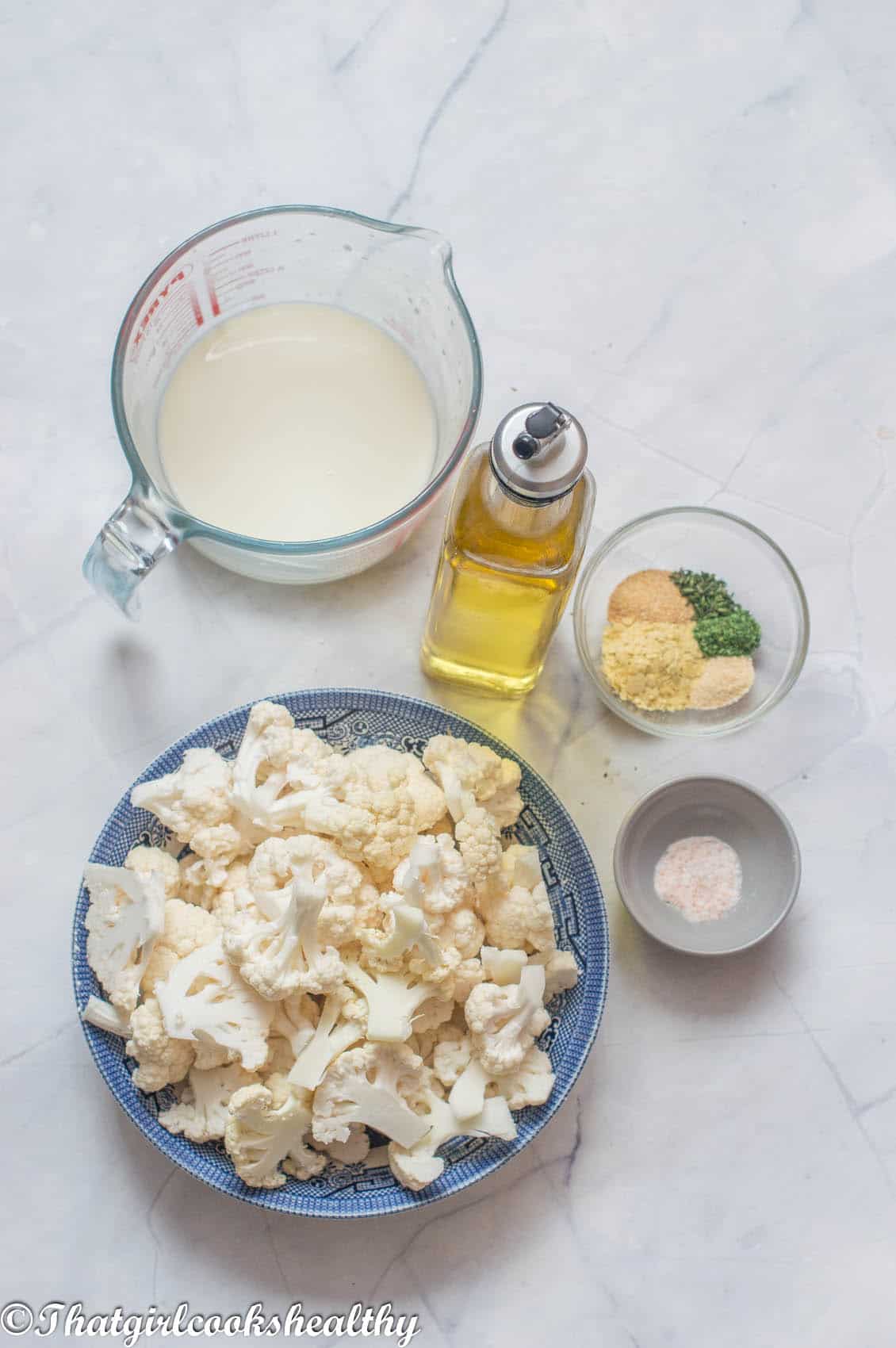 Ingredients you need for roasted cauliflower mash