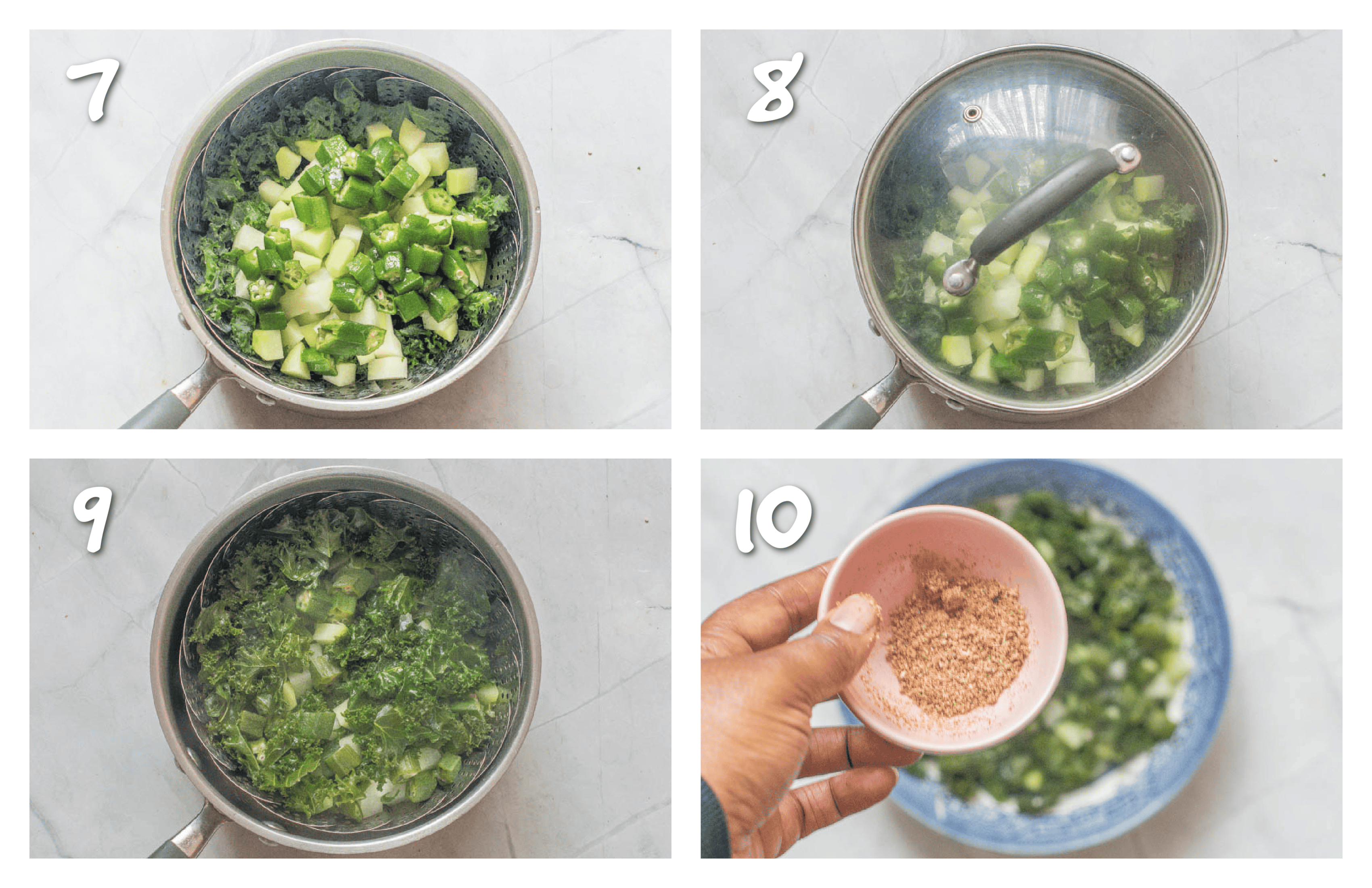 steps7-10 steaming the vegetables