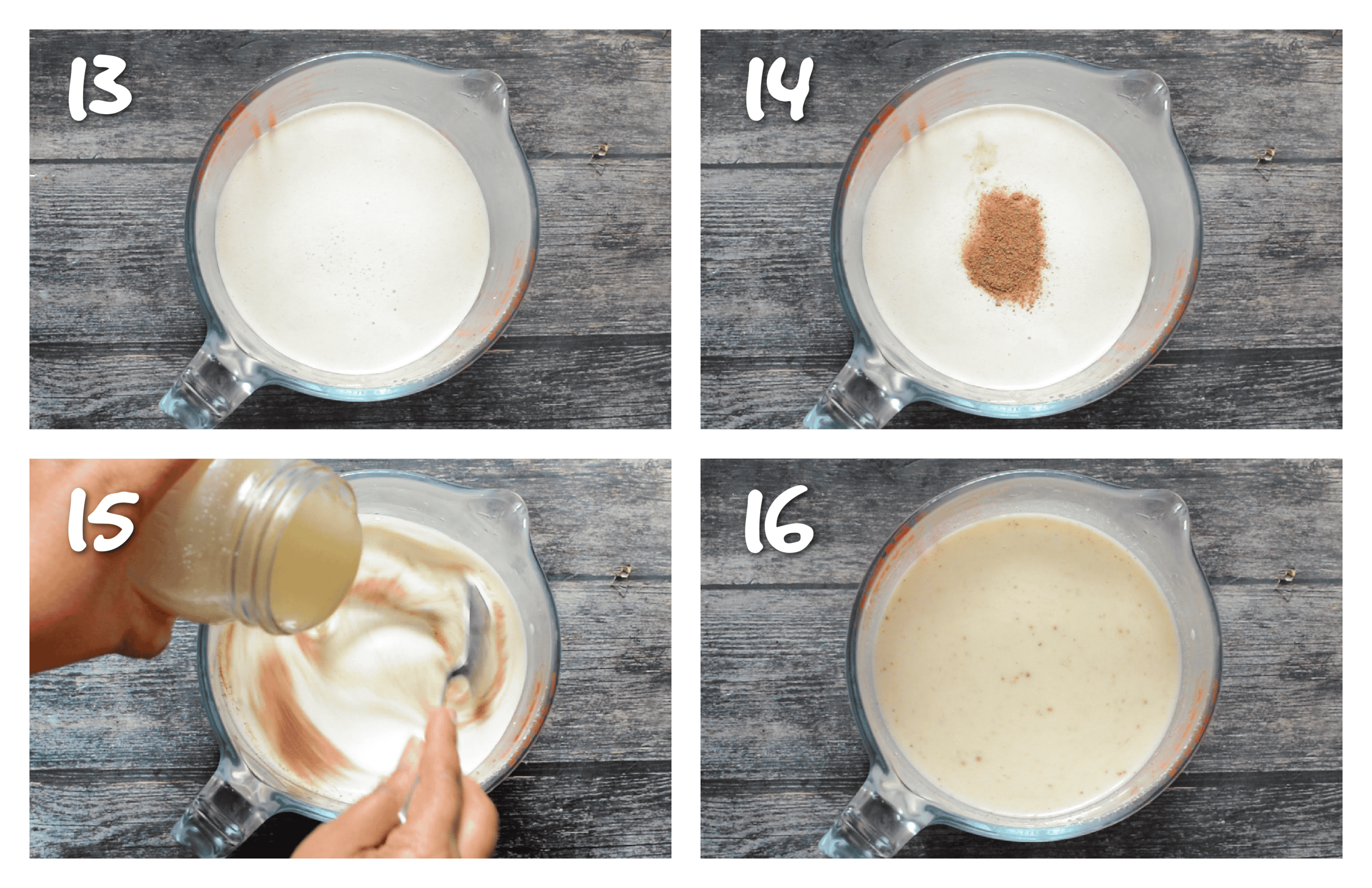 step13-16 stirring in the nutmeg and condensed milk