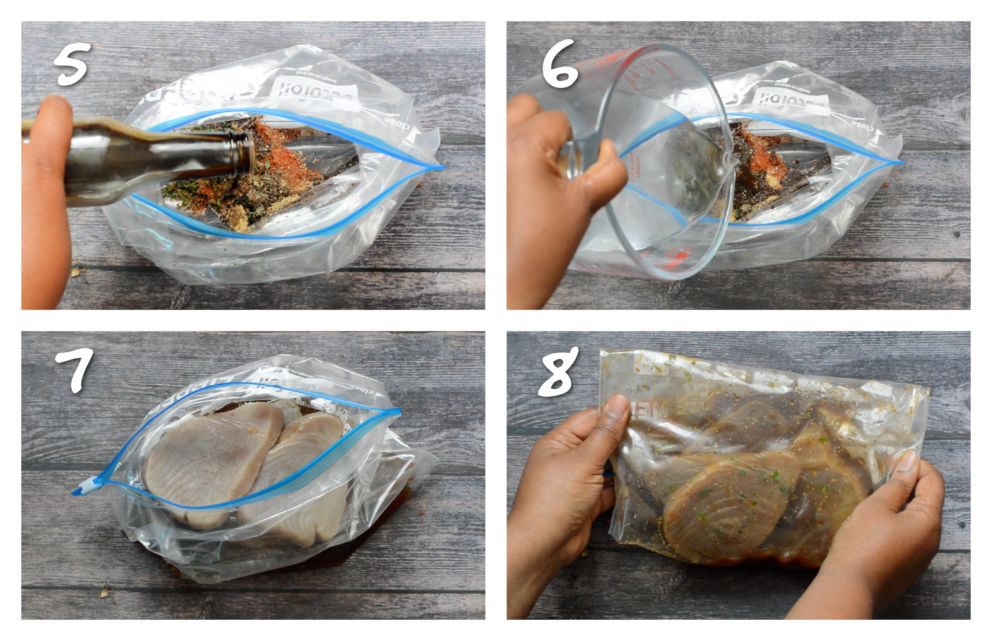 step5-8 marinating the tuna steaks