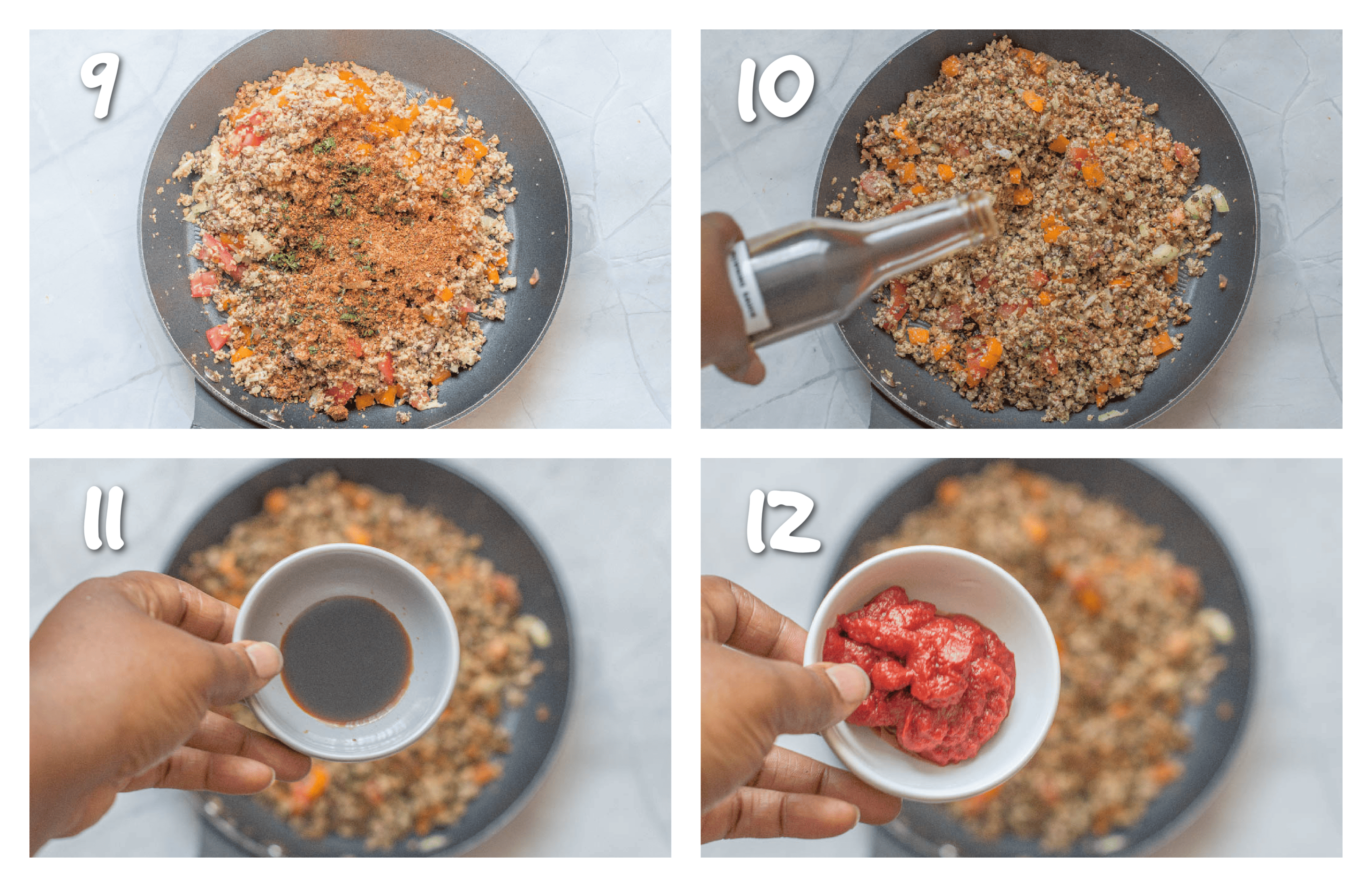 step9-12 adding the browning, soya sauce and tomato paste